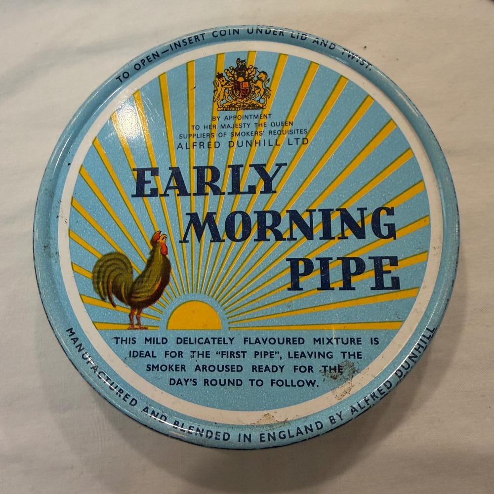 Vintage Alfred Dunhill Early Morning Pipe Tobacco Tin 2oz Made in England Blue